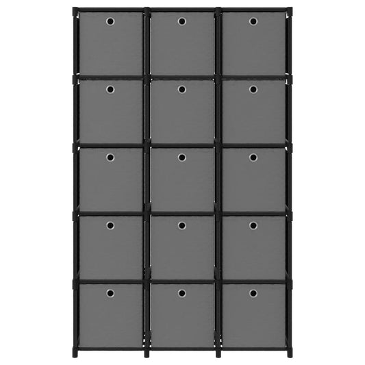 Würfel-Regal mit Boxen 15 Fächer Schwarz 103x30x175,5 cm Stoff