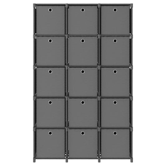 Würfelregal mit 15 Boxen Grau 103x30x175,5 cm Stoff