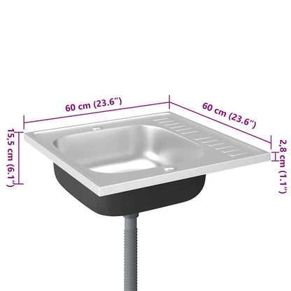 Spüle mit Abtropffläche Set Silbern 600x600x155 mm Edelstahl