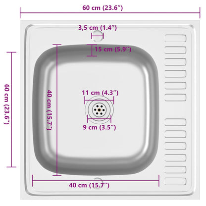 Spüle mit Abtropffläche Set Silbern 600x600x155 mm Edelstahl