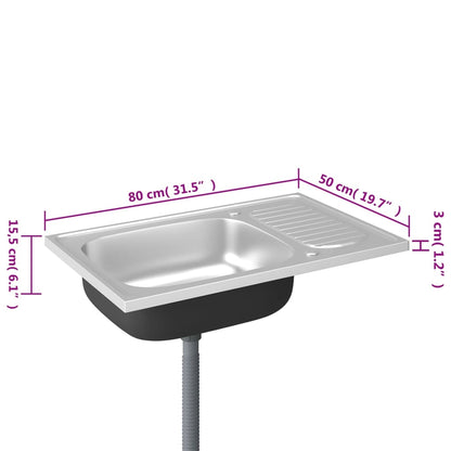 Spüle mit Abtropffläche Set Silbern 800x500x155 mm Edelstahl