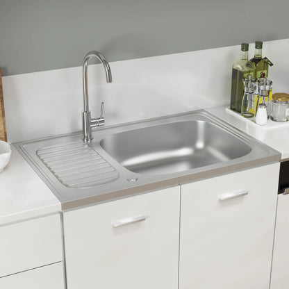 Spüle mit Abtropffläche Set Silbern 800x500x155 mm Edelstahl