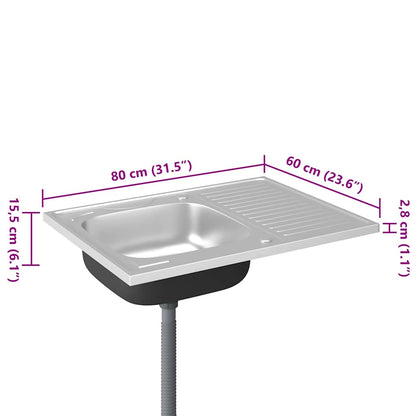 Spüle mit Abtropffläche Set Silbern 800x600x155 mm Edelstahl