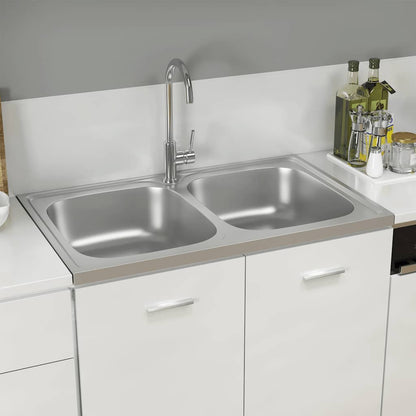 Doppelspüle Silbern 800x500x155 mm Edelstahl