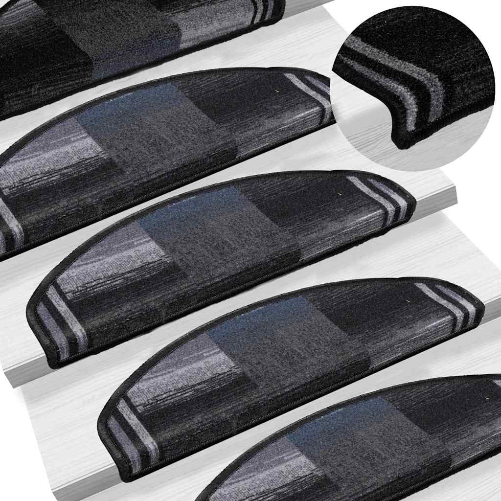Treppenmatten Selbstklebend 15 Stk. Schwarz und Grau 65x21x4 cm