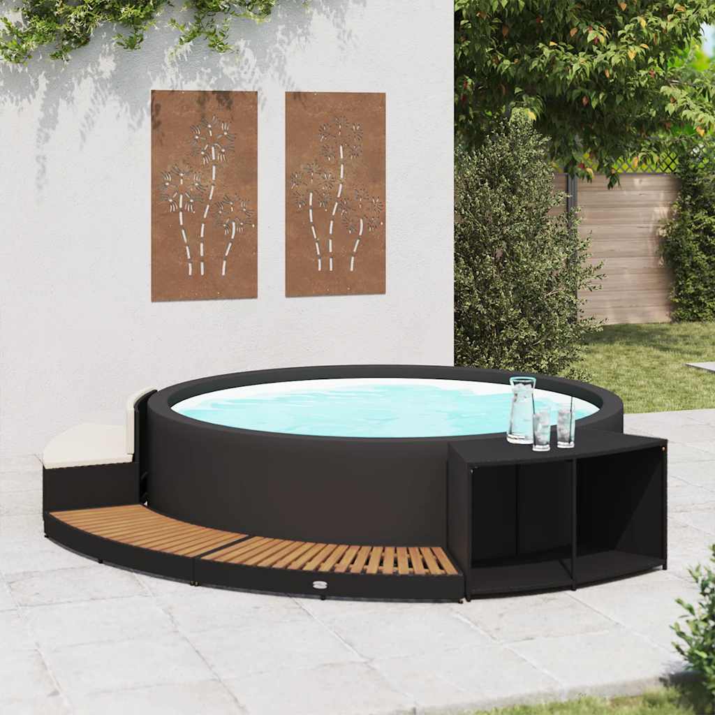 Whirlpool-Umrandung Schwarz Poly Rattan & Massivholz Akazie