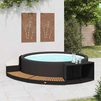 Whirlpool-Umrandung Schwarz Poly Rattan & Massivholz Akazie