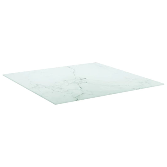 Tischplatte Weiß 70x70 cm 6 mm Hartglas in Marmoroptik