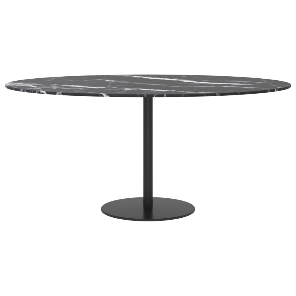 Tischplatte Schwarz Ø90x1 cm Hartglas in Marmoroptik