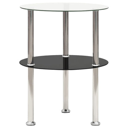 Beistelltisch mit 2 Ablagen Transparent & Schwarz 38cm Hartglas