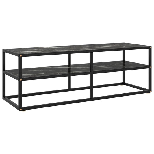 TV-skab Sort med Hærdet Glas Marmorlook 120x40x40 cm