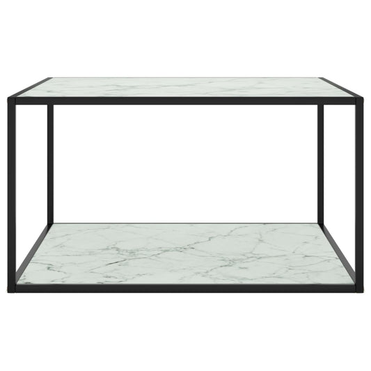 Couchtisch Schwarz mit Weißem Glas Marmor-Optik 90x90x50 cm