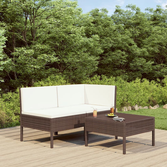 3-tlg. Garten-Lounge-Set mit Auflagen Poly Rattan Braun
