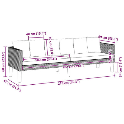 3-Sitzer-Gartensofa mit Auflagen Poly Rattan Schwarz