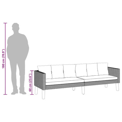 3-Sitzer-Gartensofa mit Auflagen Poly Rattan Schwarz