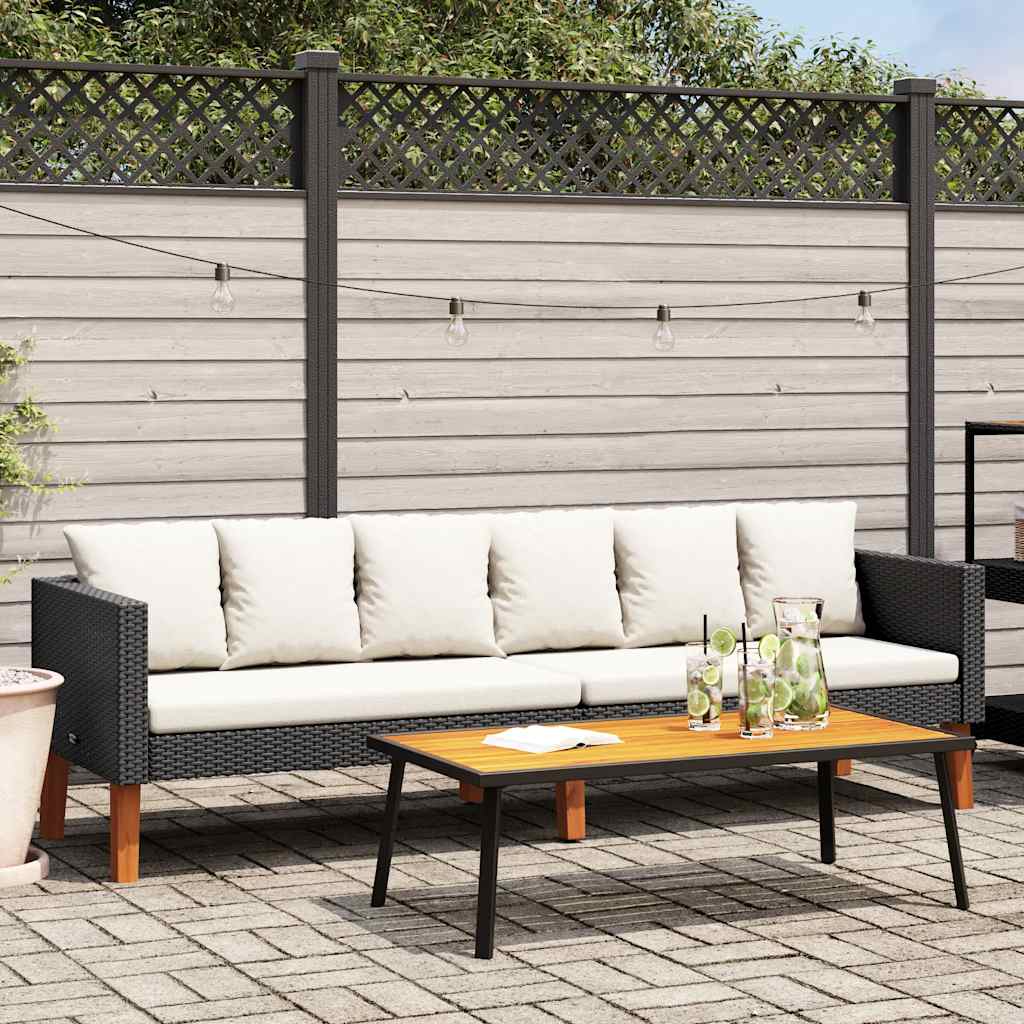 3-Sitzer-Gartensofa mit Auflagen Poly Rattan Schwarz