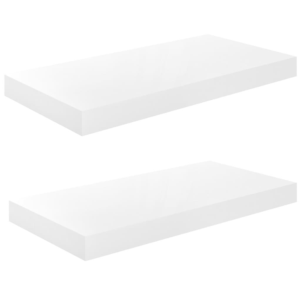 Schweberegale 2 Stk. Hochglanz-Weiß 50x23x3,8 cm MDF