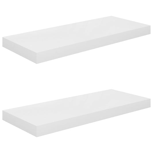 Schweberegale 2 Stk. Hochglanz-Weiß 60x23,5x3,8 cm MDF
