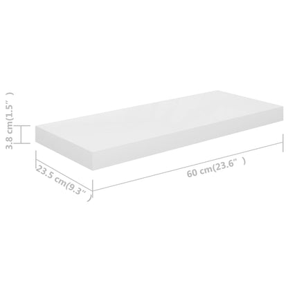Schweberegale 4 Stk. Hochglanz-Weiß 60x23,5x3,8 cm MDF