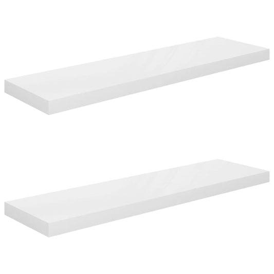 Schweberegale 2 Stk. Hochglanz-Weiß 90x23,5x3,8 cm MDF