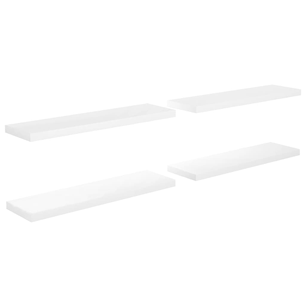 Flydende hylder 4 stk Højglans hvid 90x23,5x3,8 cm MDF