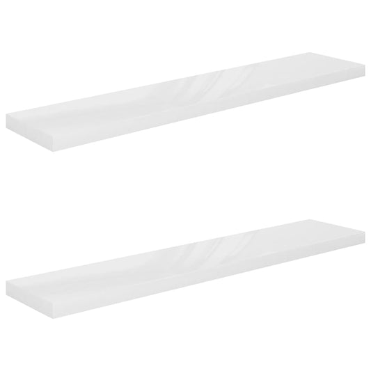 Schweberegale 2 Stk. Hochglanz-Weiß 120x23,5x3,8 cm MDF