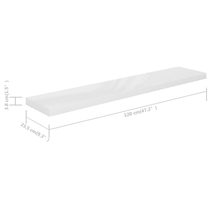 Schweberegale 2 Stk. Hochglanz-Weiß 120x23,5x3,8 cm MDF