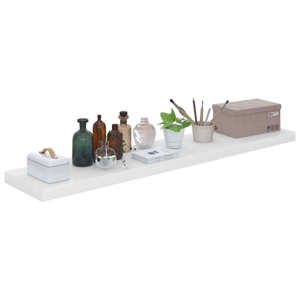 Flydende hylder 4 stk Højglans hvid 120x23,5x3,8 cm MDF