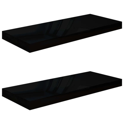 Schweberegale 2 Stk. Hochglanz-Schwarz 60x23,5x3,8 cm MDF