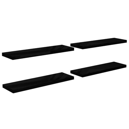 Flydende hylder 4 stk Højglans sort 120x23,5x3,8 cm MDF