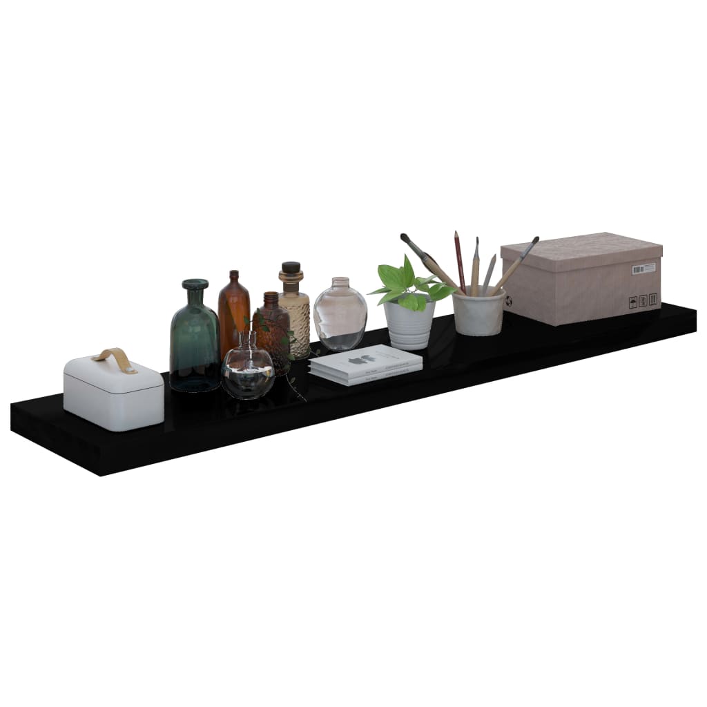 Flydende hylder 4 stk Højglans sort 120x23,5x3,8 cm MDF