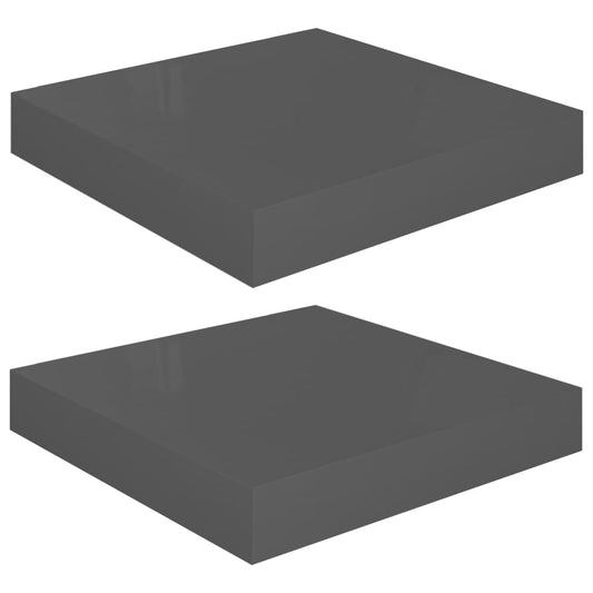 Schweberegale 2 Stk. Hochglanz-Grau 23x23,5x3,8 cm MDF