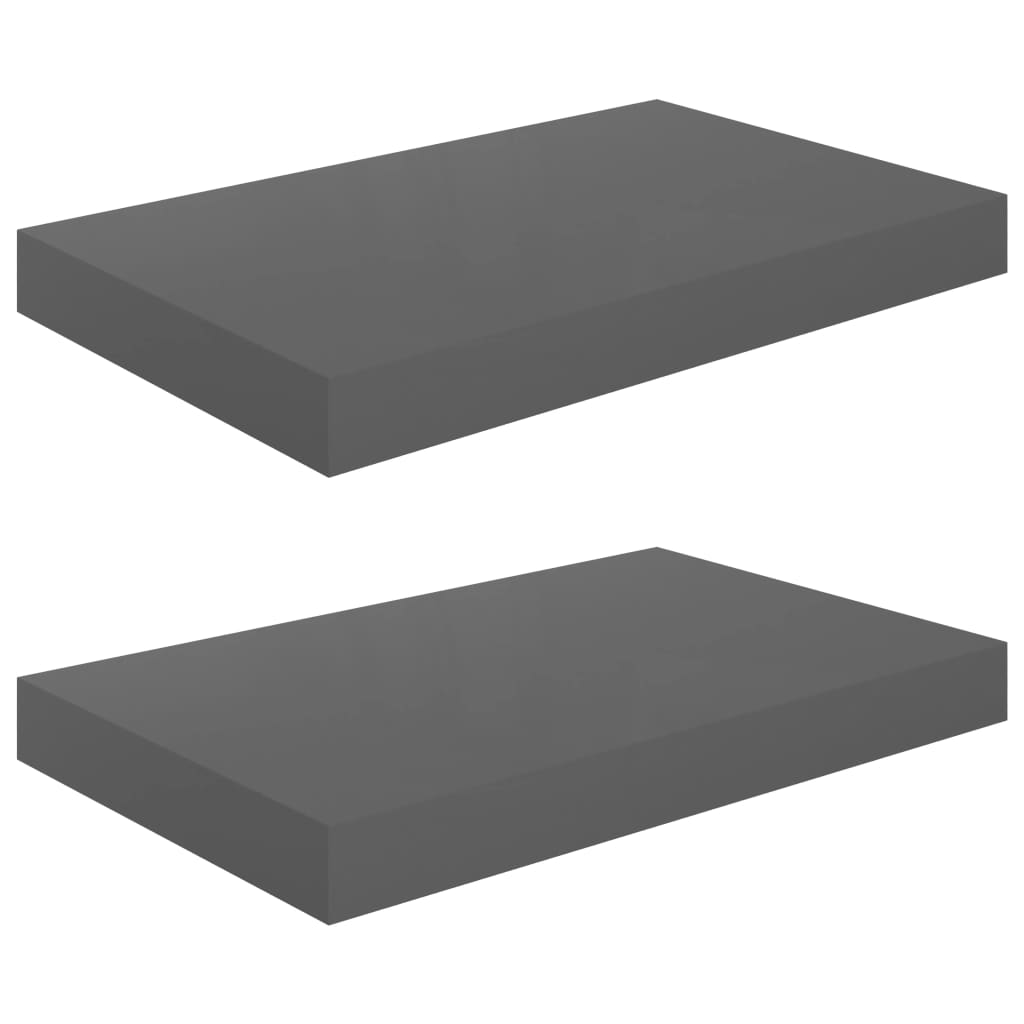 Flydende hylder 2 stk Grå højglans 40x23x3,8 cm MDF