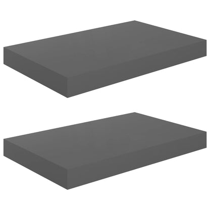 Flydende hylder 2 stk Grå højglans 40x23x3,8 cm MDF