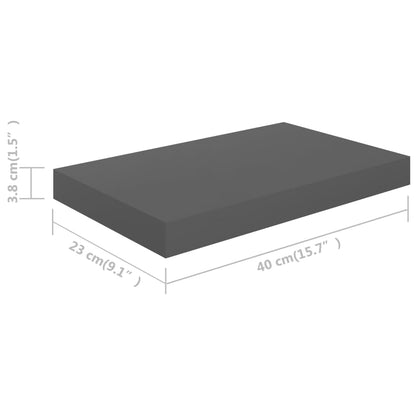 Flydende hylder 2 stk Grå højglans 40x23x3,8 cm MDF