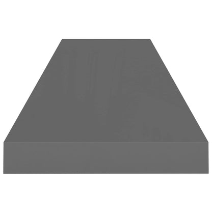 Schweberegale 2 Stk. Hochglanz-Grau 90x23,5x3,8 cm MDF