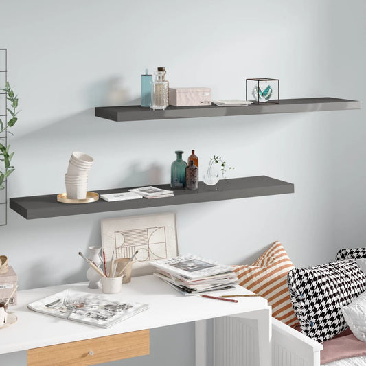 Schweberegale 2 Stk. Hochglanz-Grau 120x23,5x3,8 cm MDF