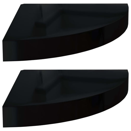 Eck-Schweberegale 2 Stk. Hochglanz-Schwarz 25x25x3,8 cm MDF
