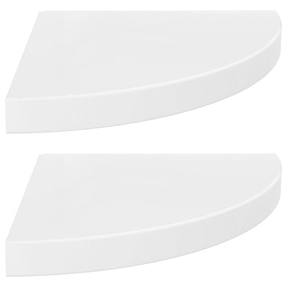 Eck-Schweberegale 2 Stk. Hochglanz-Weiß 35x35x3,8 cm MDF