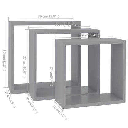 Würfelregale 3 Stk. Grau MDF