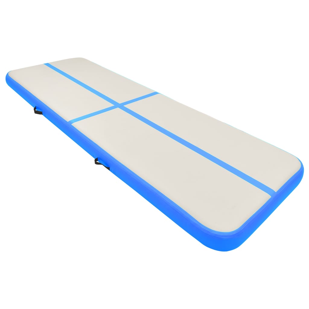 Oppustelig gymnastikmåtte med pumpe 500x100x20 cm PVC Blå