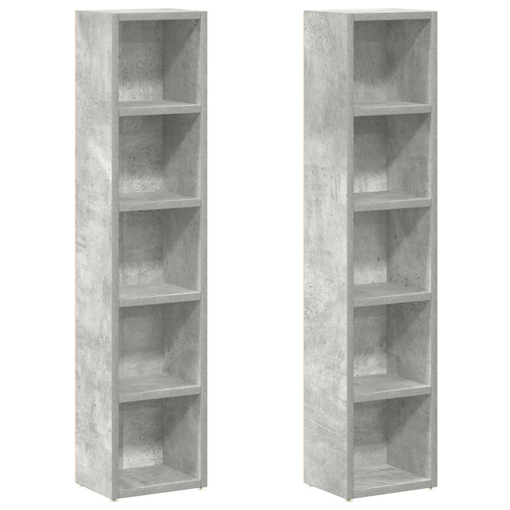 CD-Regale 2 Stk. Betongrau 21x16x93,5 cm Holzwerkstoff