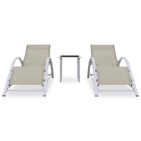 Sonnenliegen 2 Stk. mit Tisch Aluminium Cremeweiß