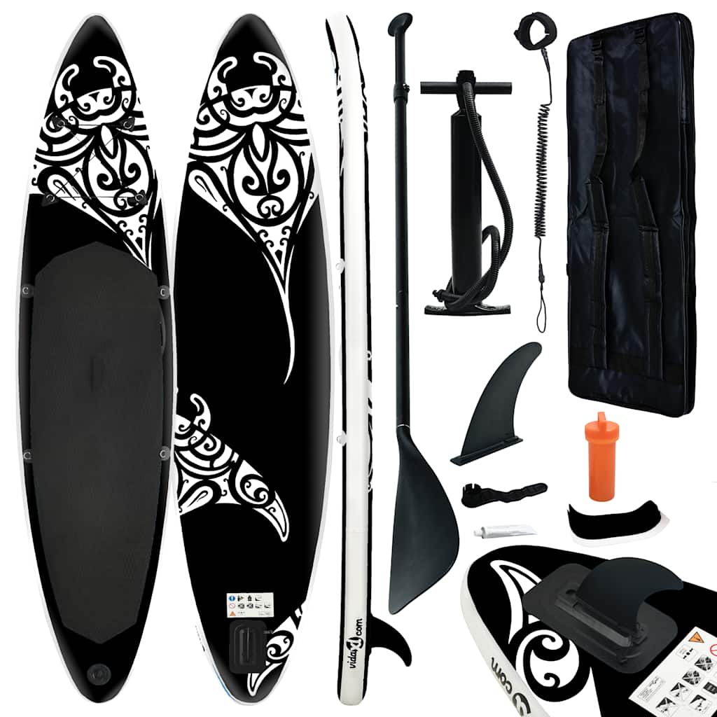 Aufblasbares Stand Up Paddle Board Set 305x76x15 cm Schwarz