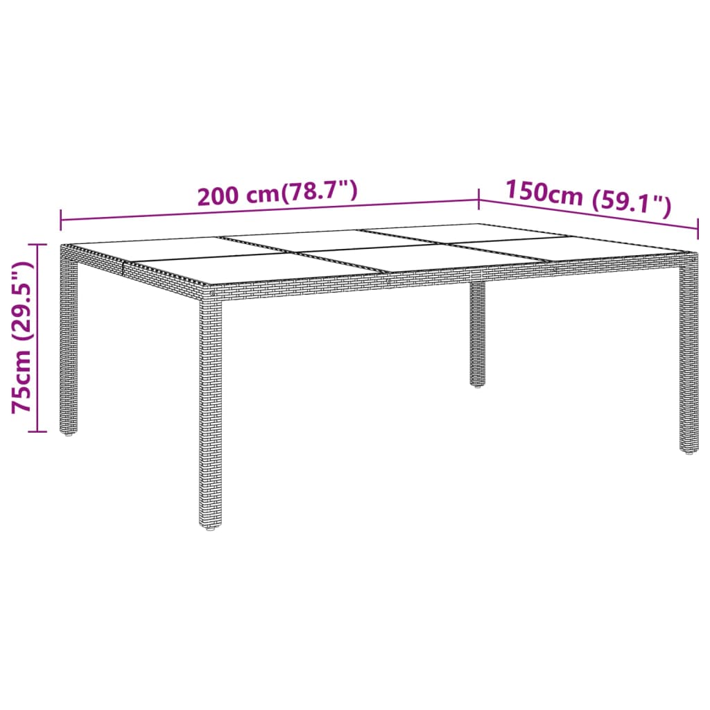 Gartentisch 200x150x75 cm Hartglas und Poly Rattan Beige