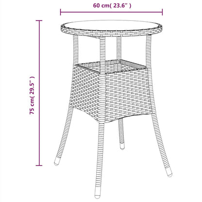 Gartentisch Ø60x75 cm Hartglas und Poly Rattan Schwarz