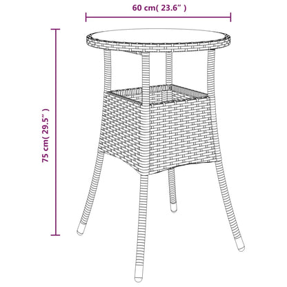 Gartentisch Ø60x75 cm Hartglas und Poly Rattan Grau