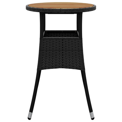 Gartentisch Ø60x75 cm Akazienholz und Poly Rattan Schwarz