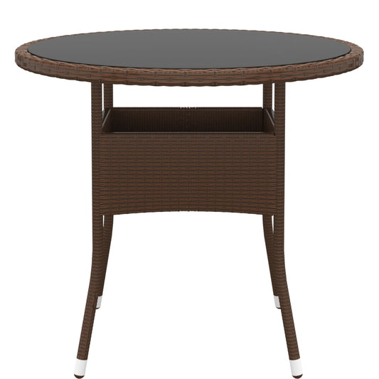 Gartentisch Ø80x75 cm Hartglas und Poly Rattan Braun