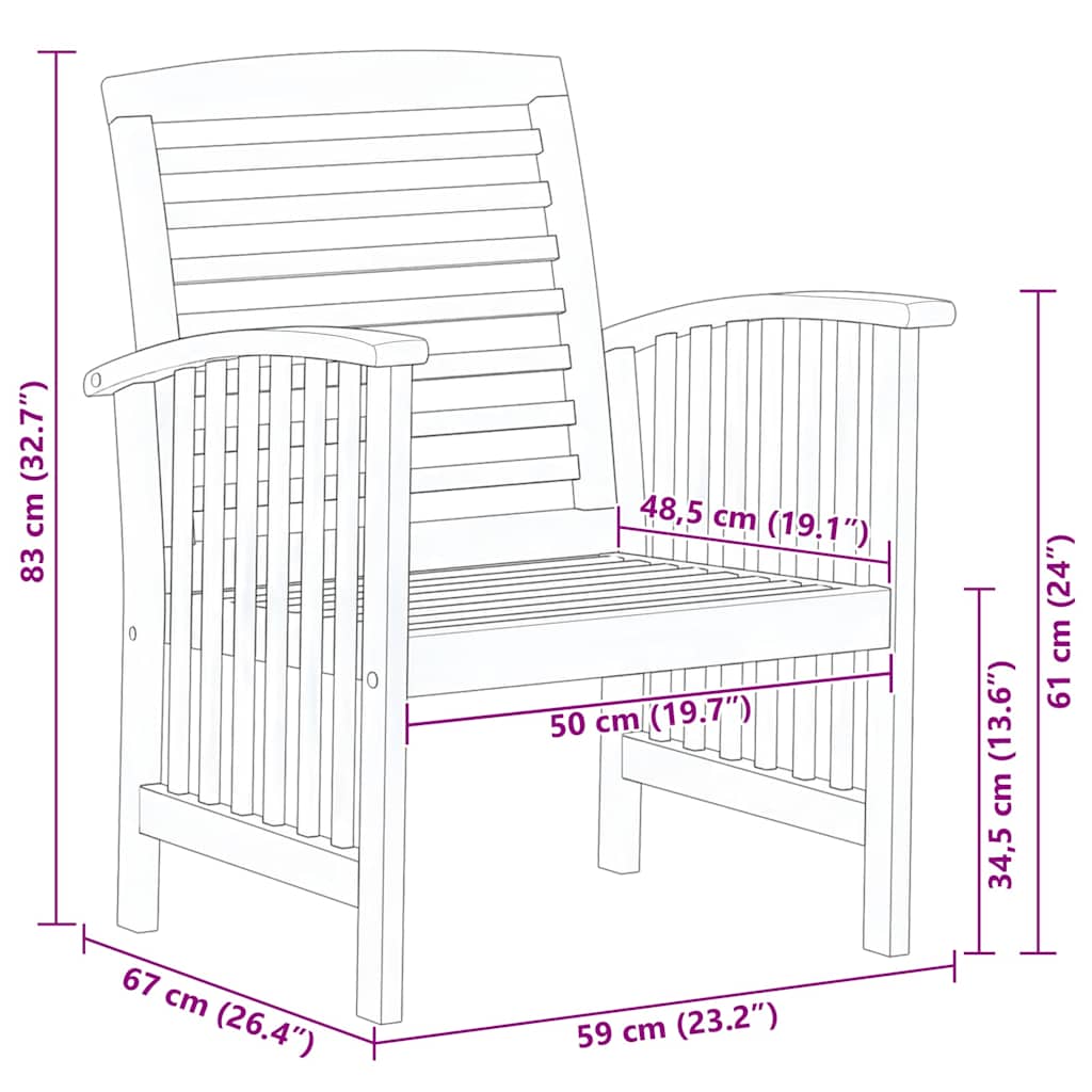 Gartenstühle 2 Stk. Massivholz Akazie